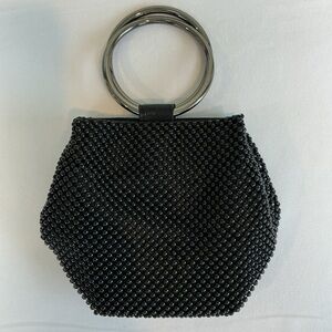 Jessica McClintock Black Mesh Beaded Wristlet Clutch Shoulder Bag w Metal Ring